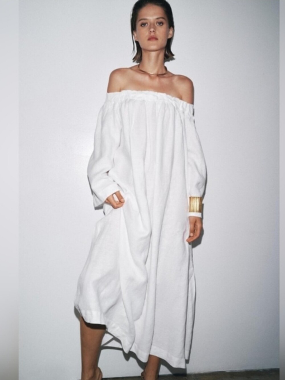 Zara 100% Linen Dress White Size M - Picture 6 of 16